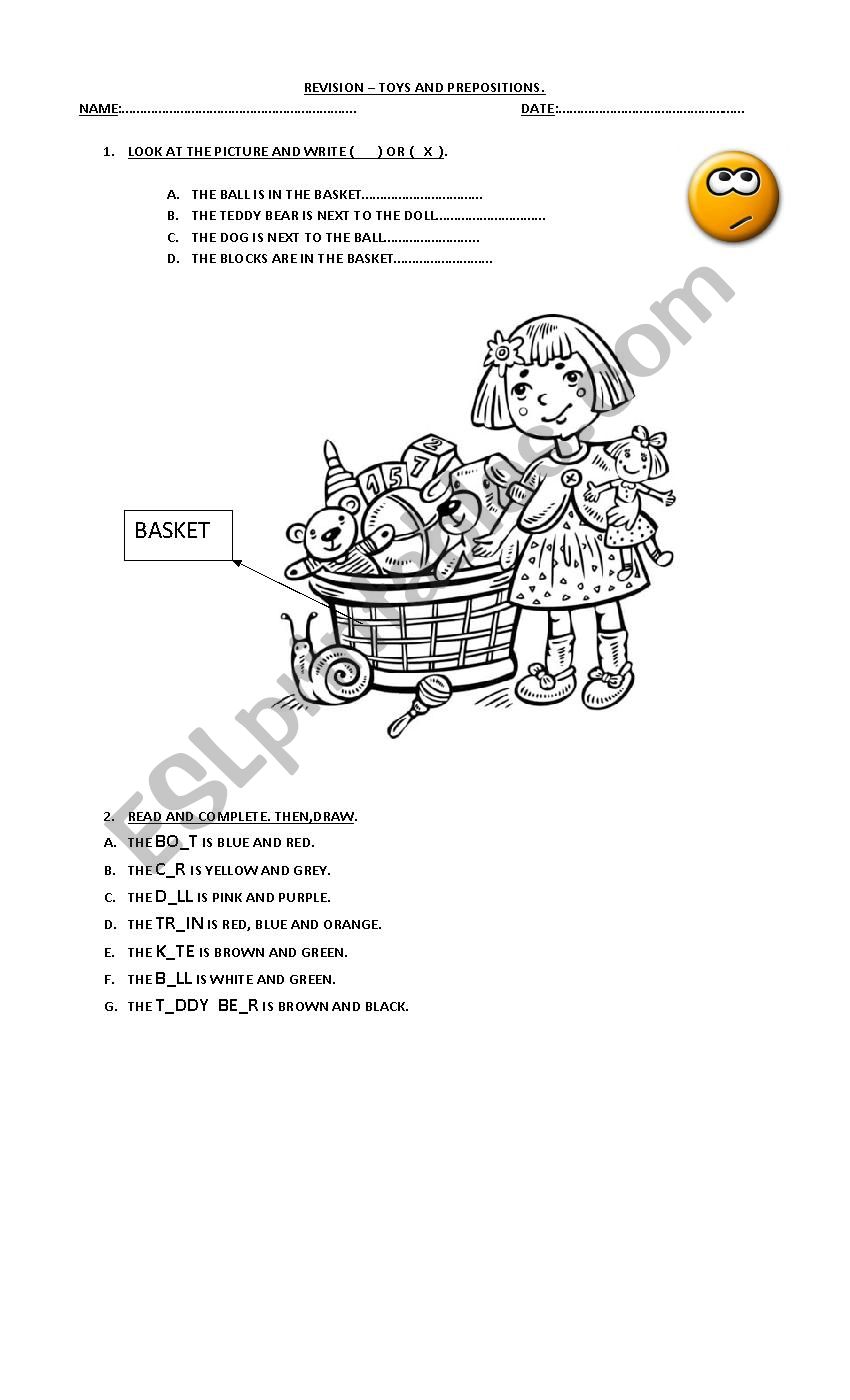 TOYS AND PREPOSITIONS worksheet