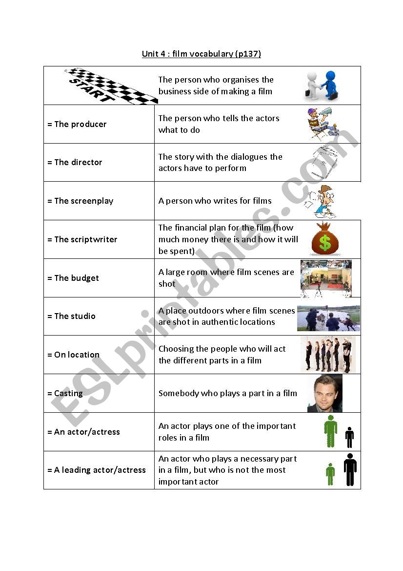 Domino - Film vocabulary worksheet