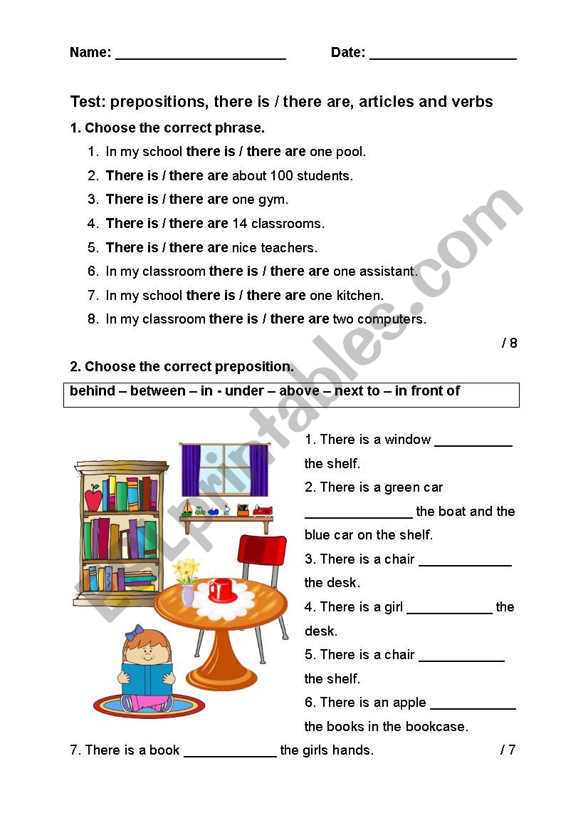 Test for elementary pupils worksheet