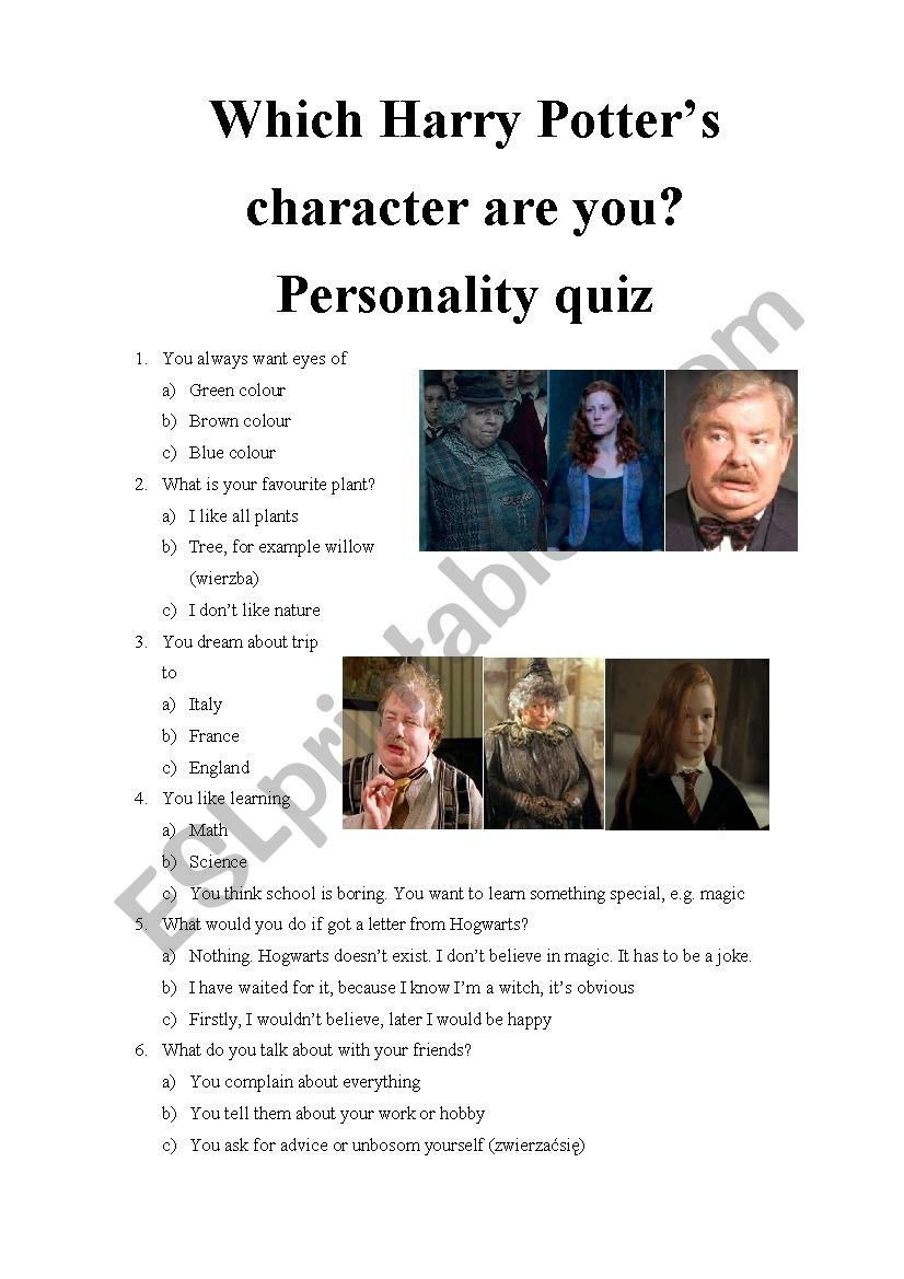 Which Harry Potters character are you? Personality quiz 13