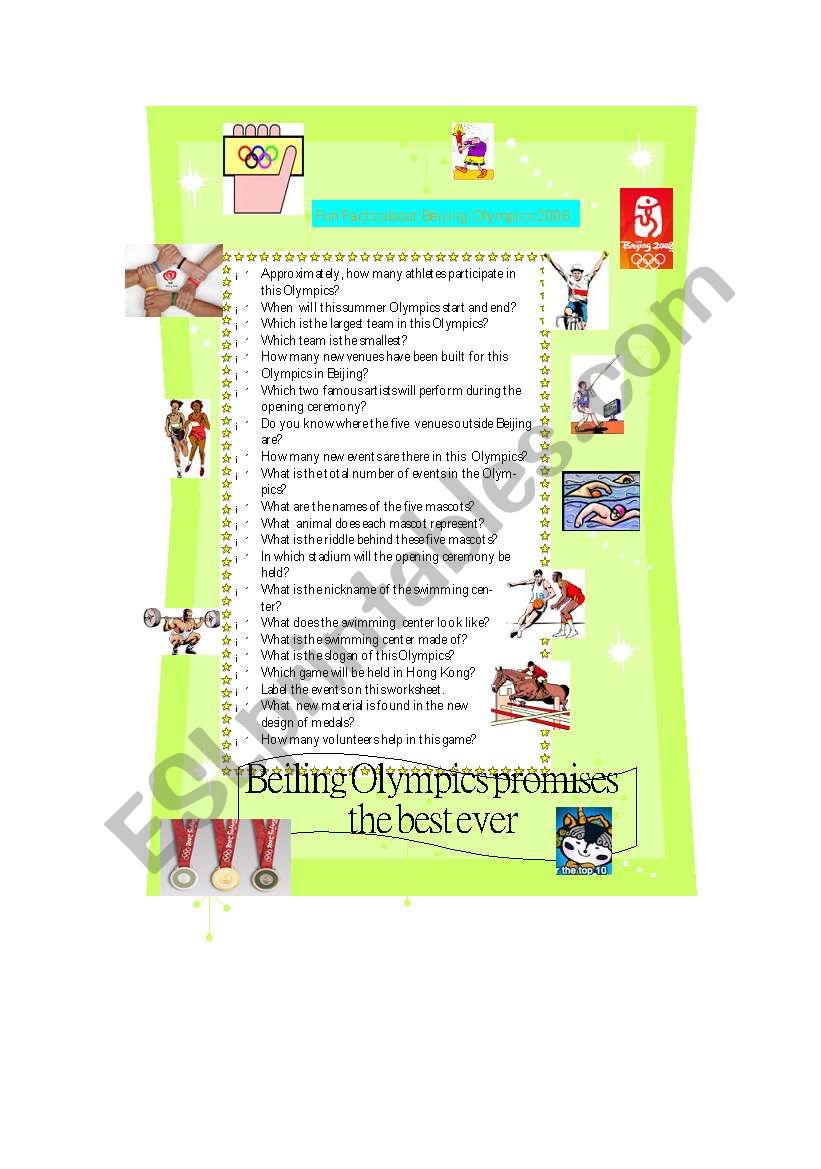 Sports: Beijing Olympics 2008 worksheet