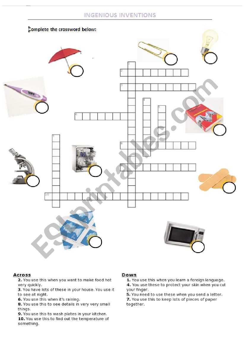 Crossword about ingenious inventions 