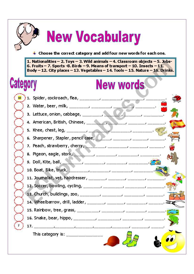 New Vocabulary worksheet