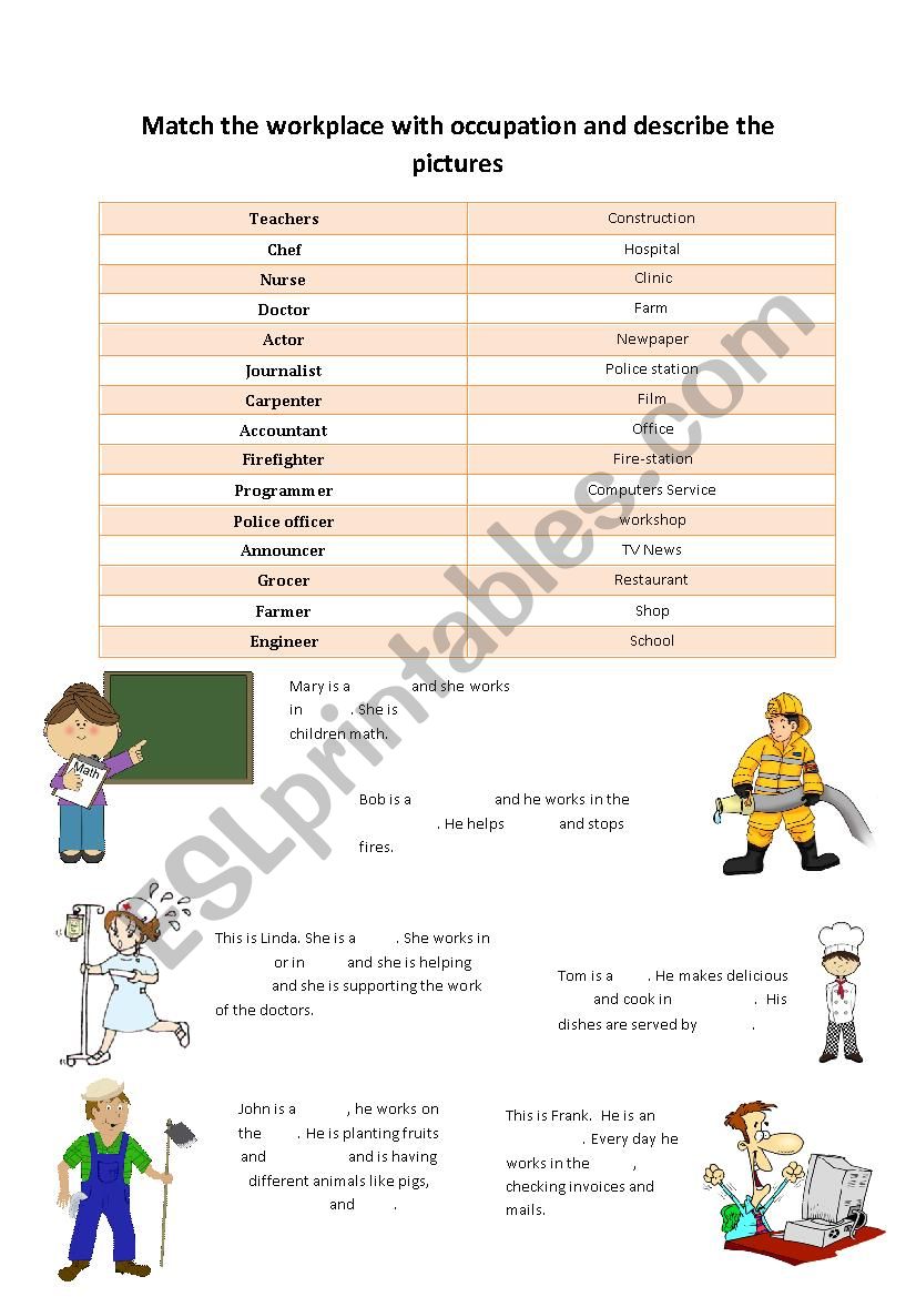 Jobs / occupations worksheet