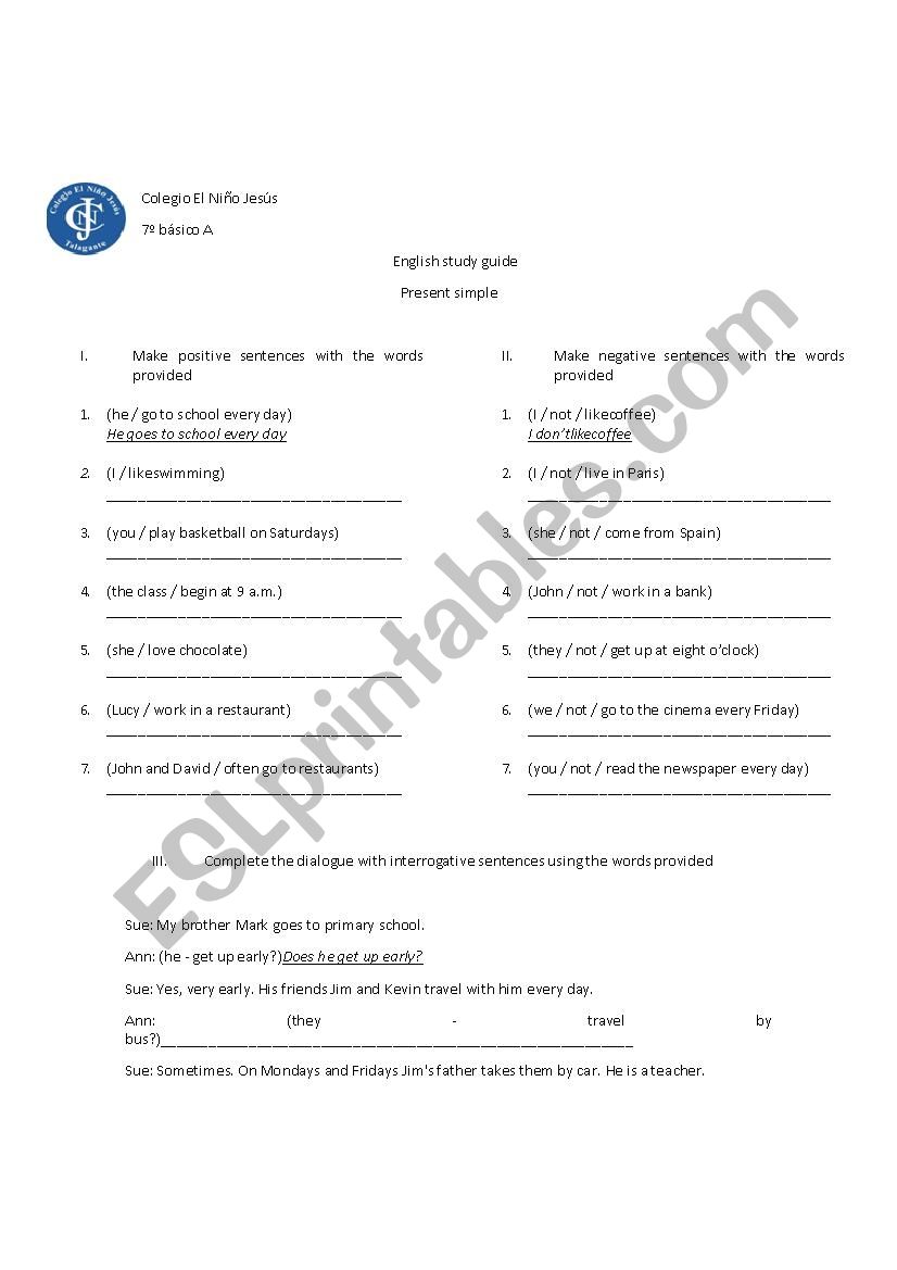 present simple worksheet