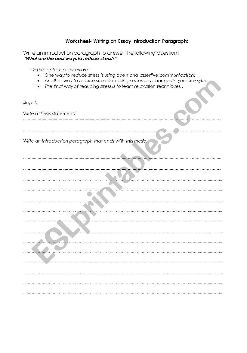 Writing introduction worksheet