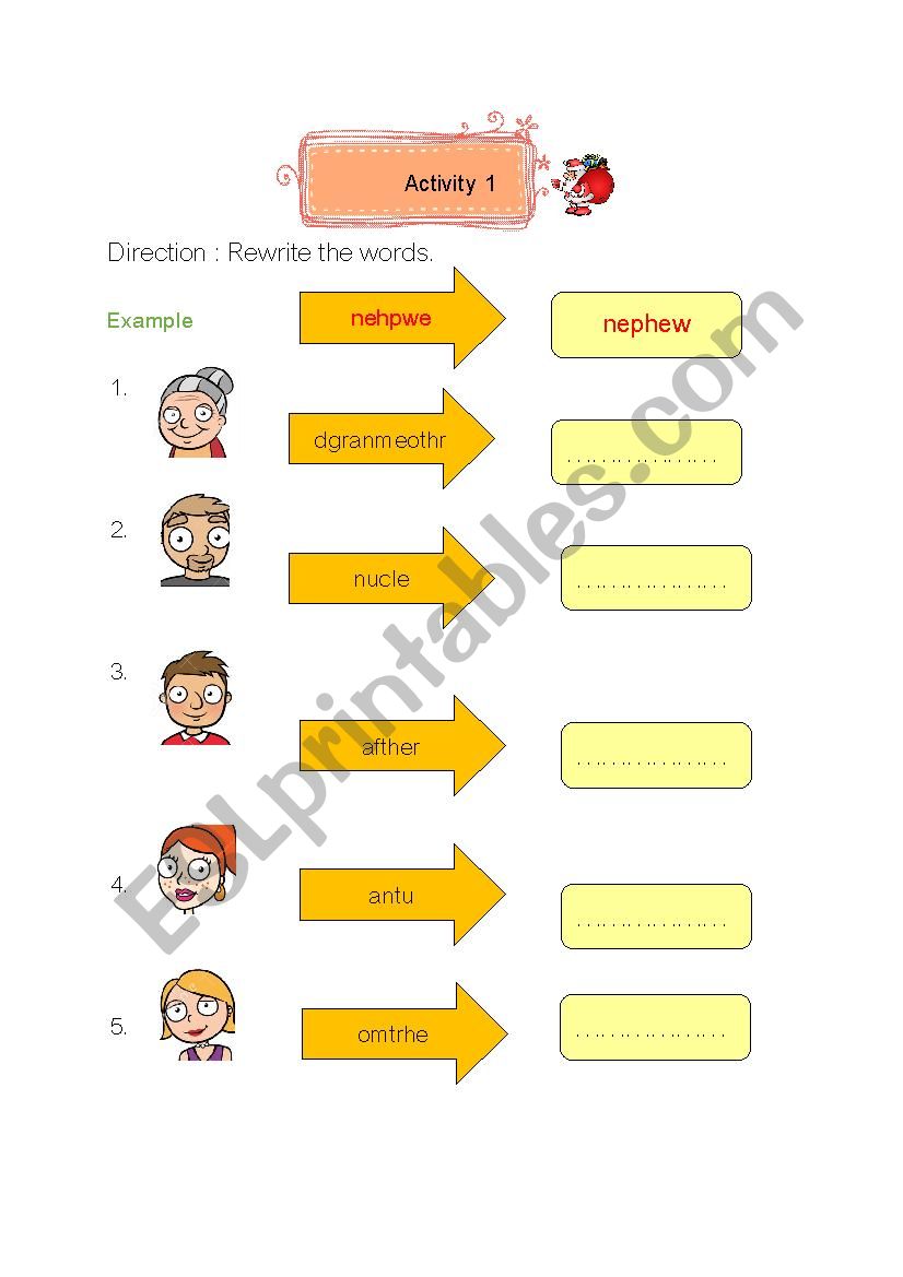 Rewrite family words. worksheet