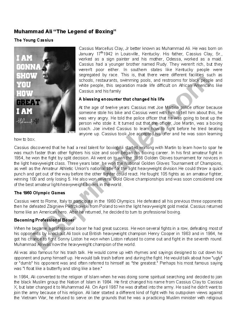 Muhammed Ali worksheet