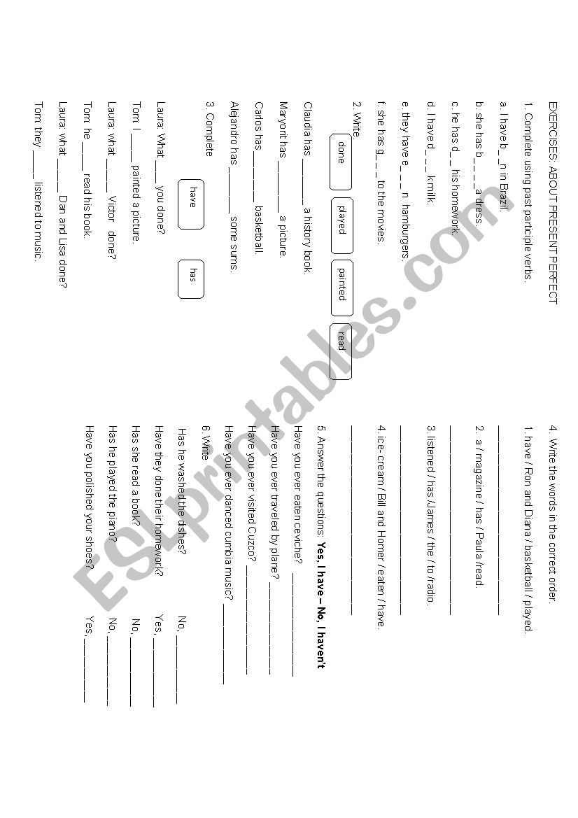 PRESENT PERFECT WORKSHEET worksheet