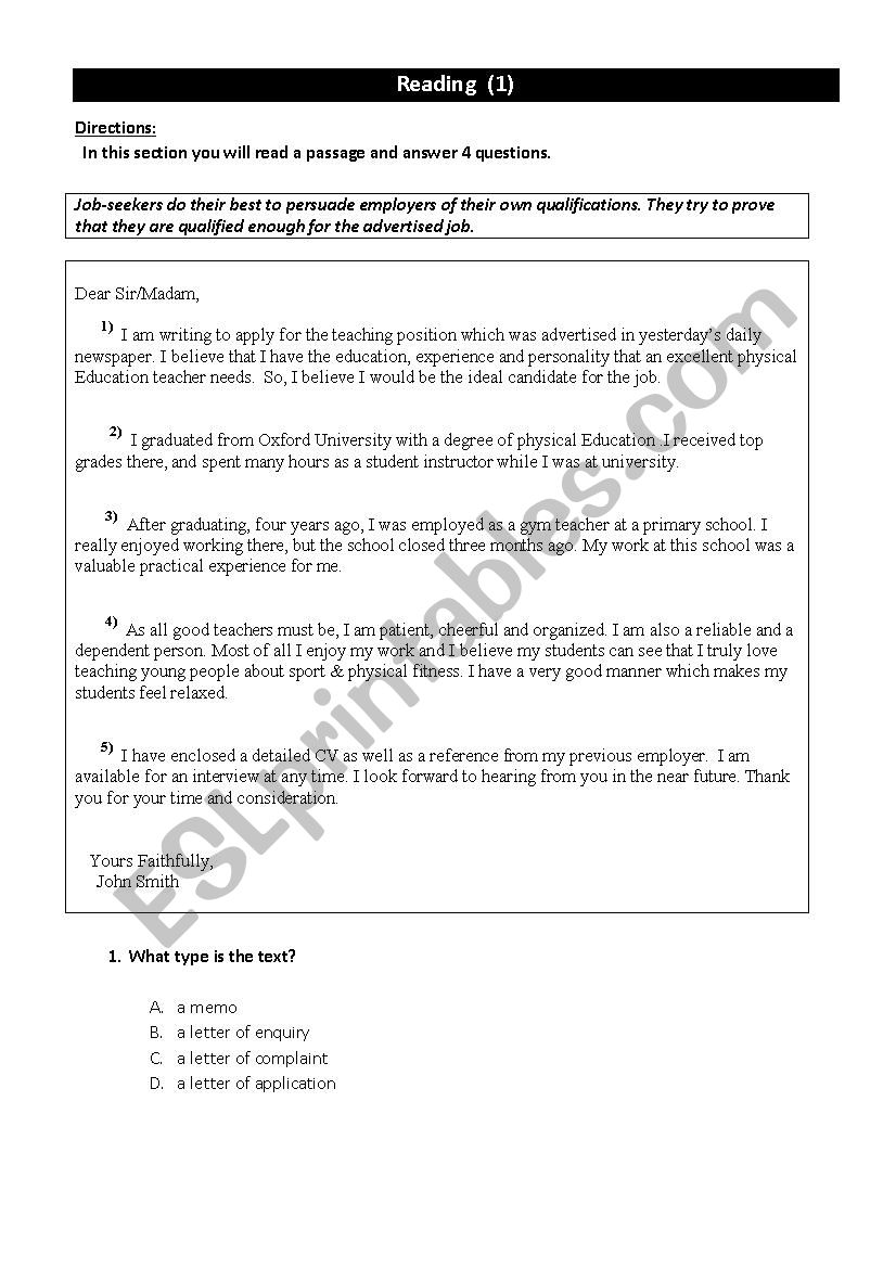 Reading &writing exam - secondary stage