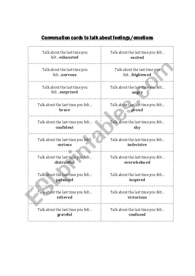 Conversation Cards to Talk about Feelings/Emotions