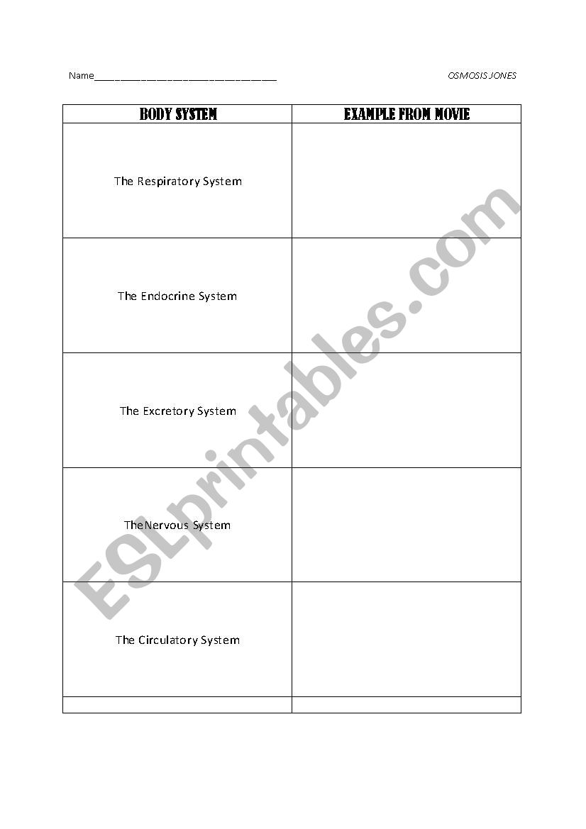 osmosis jones - ESL worksheet by jensenn Within Osmosis Jones Movie Worksheet