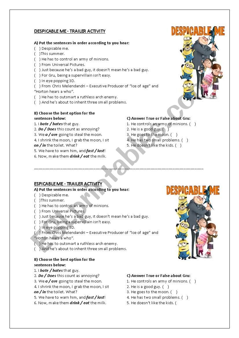 Grammar activity worksheet