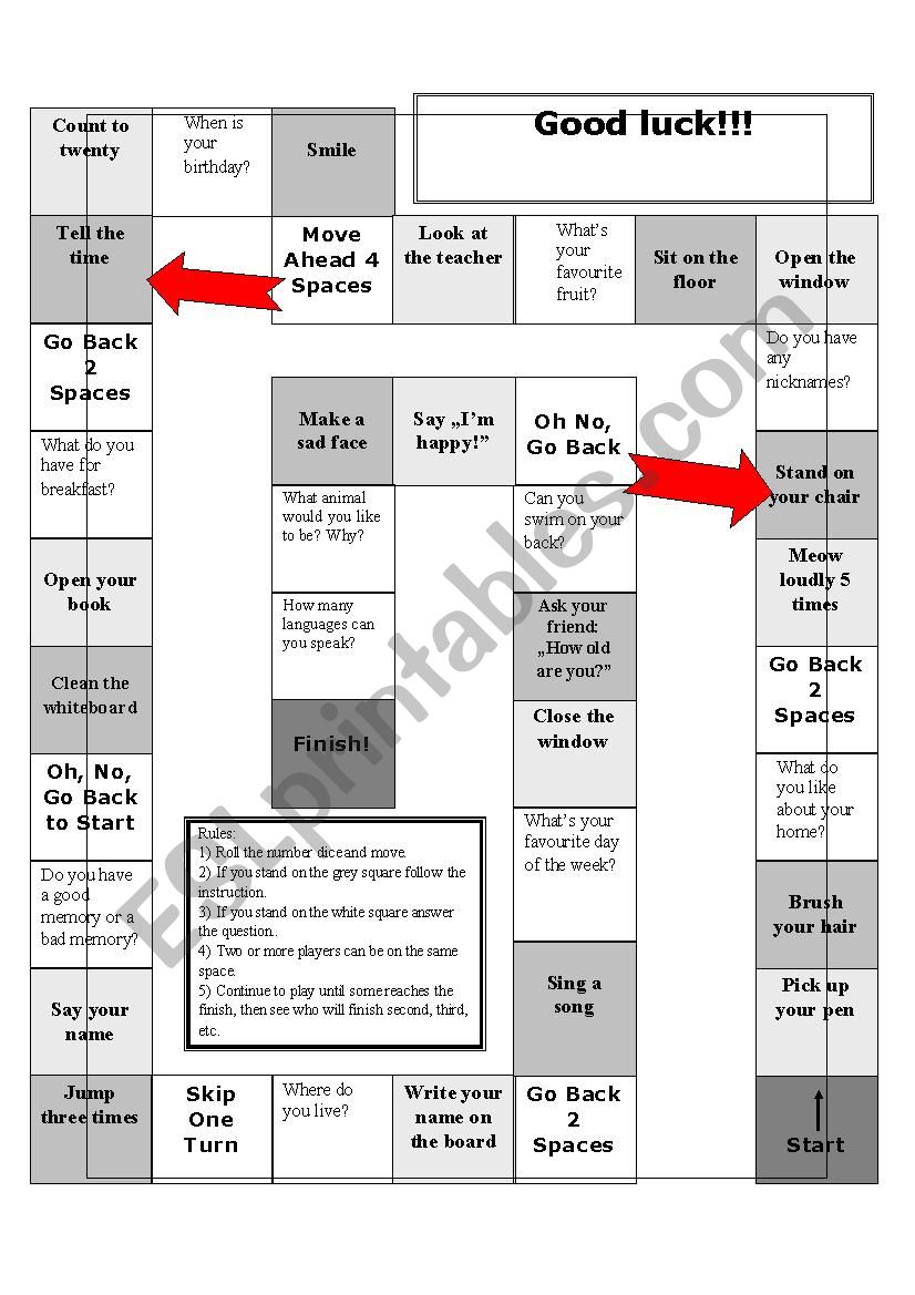 Back to school board game worksheet