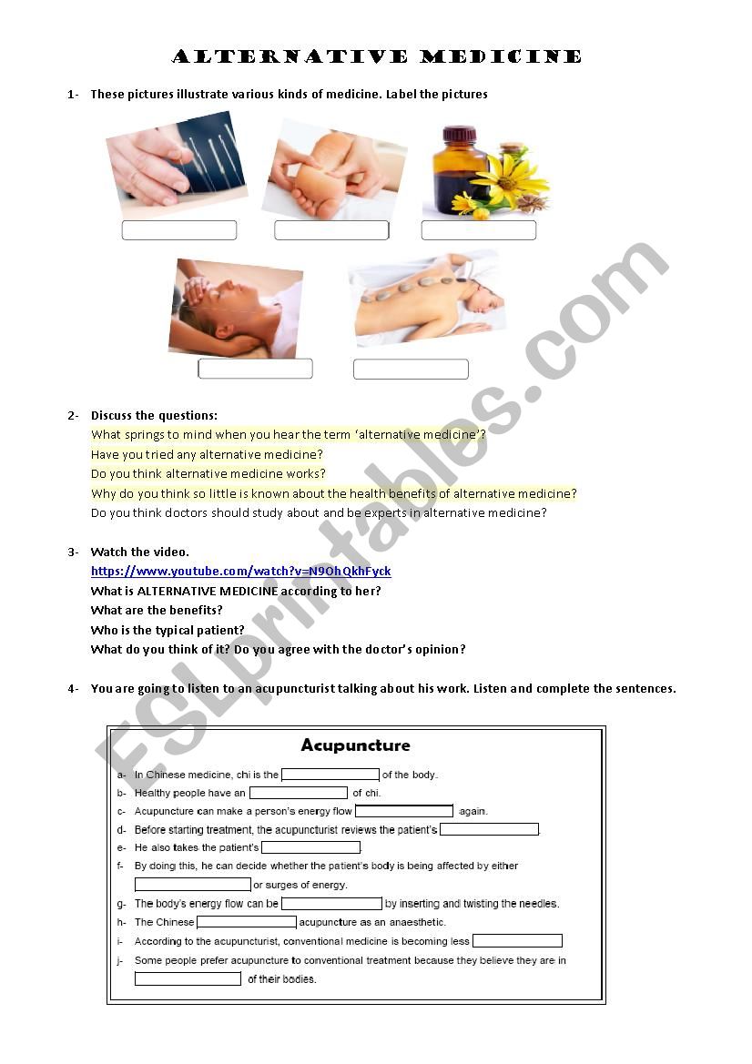 alternative medicine worksheet