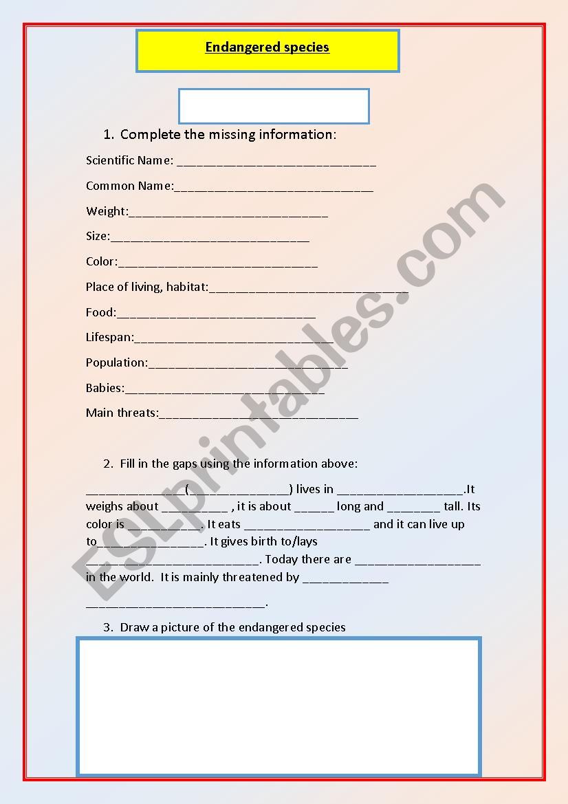 endangered species worksheet