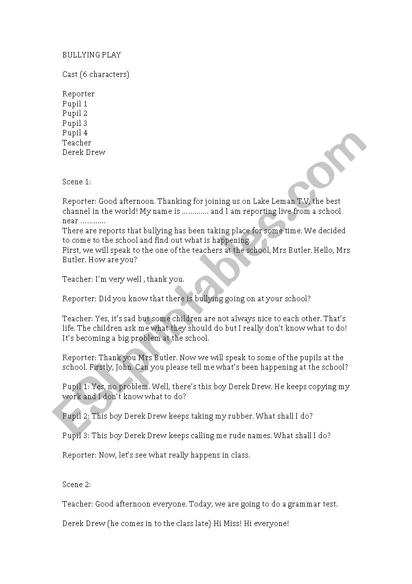 Play about bullying worksheet