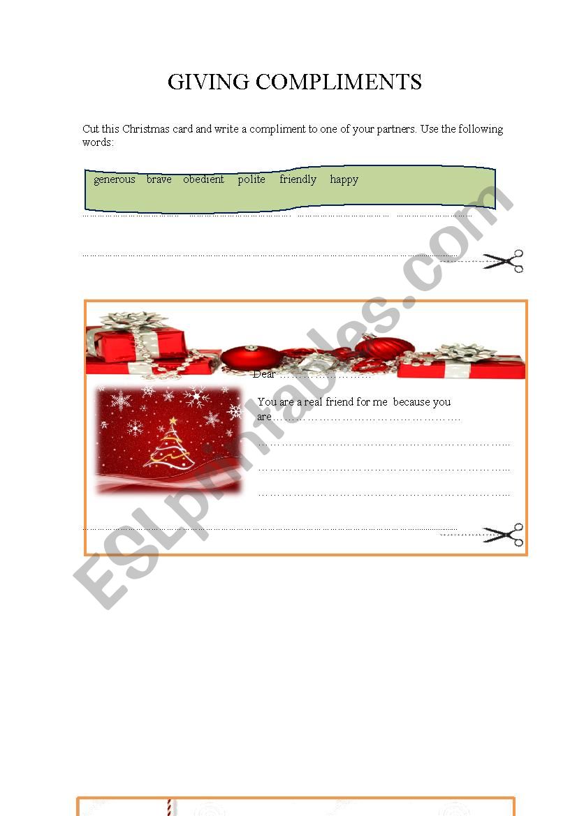 Giving compliments worksheet