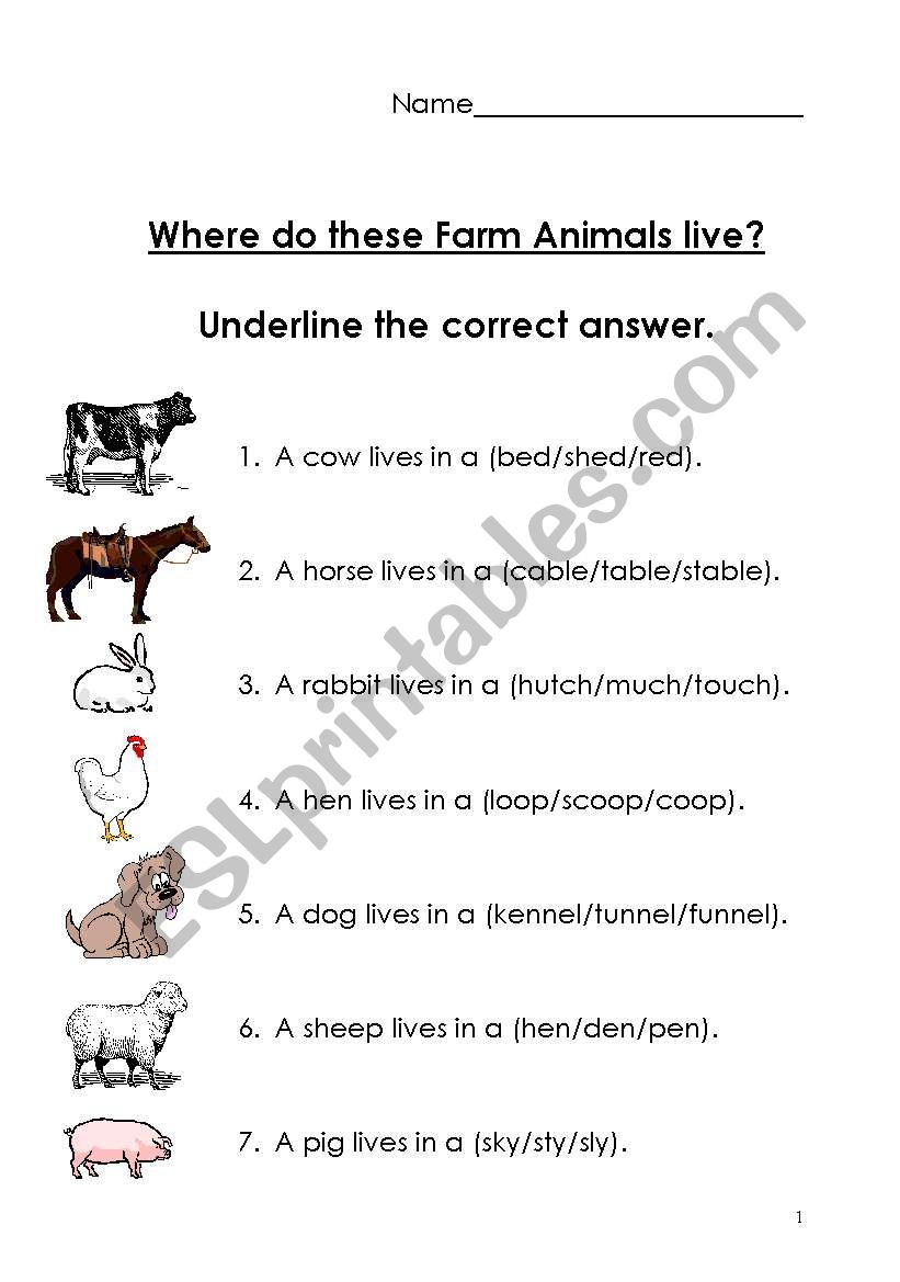 FARM ANIMALS AND THEIR HOME MATCHING WORKSHEET 2