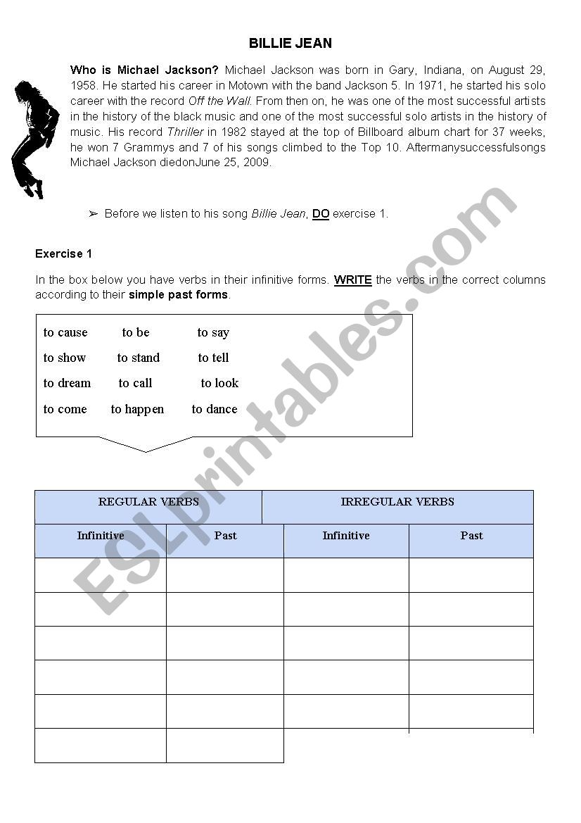 Billie Jean - Past Simple worksheet