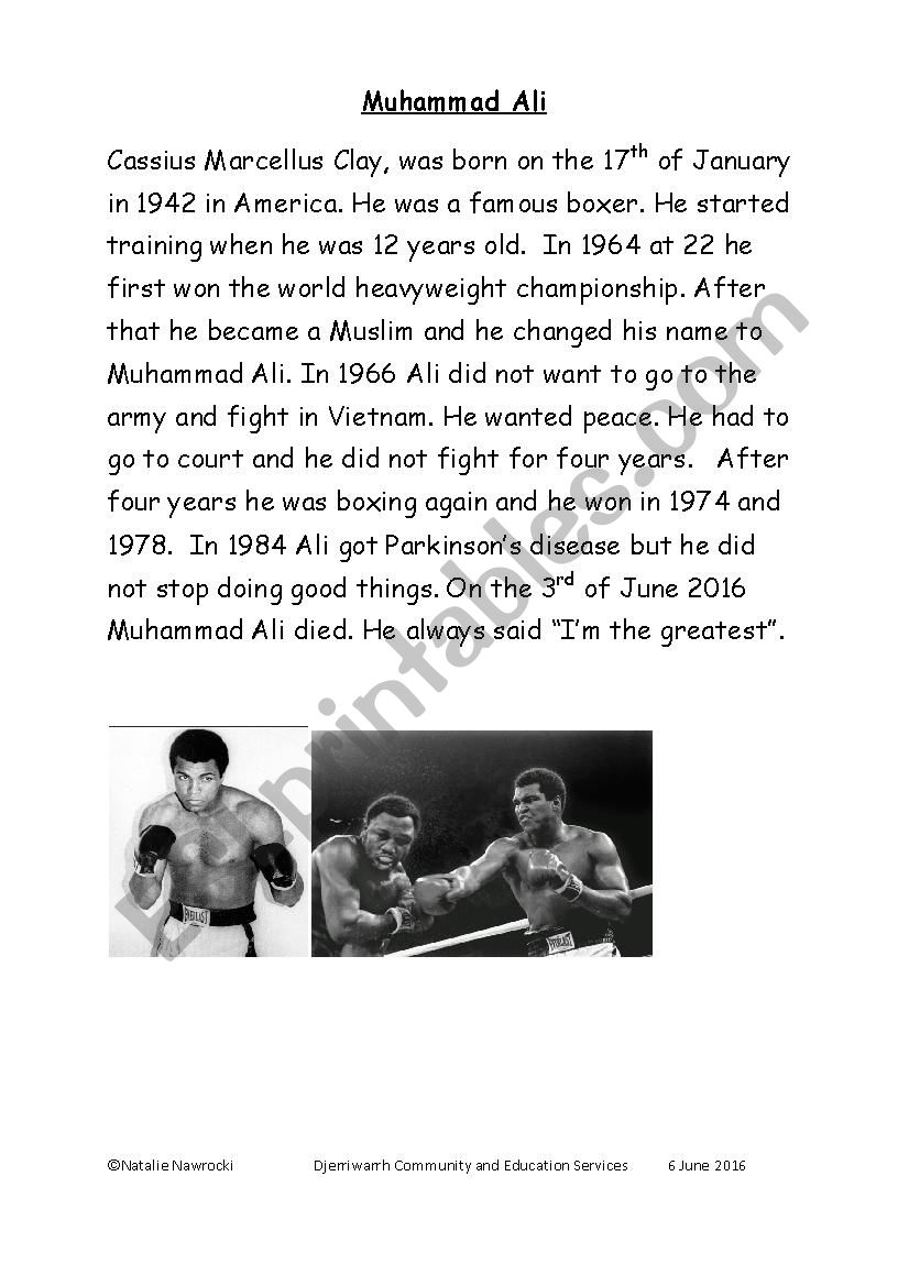 Muhhamad Ali worksheet