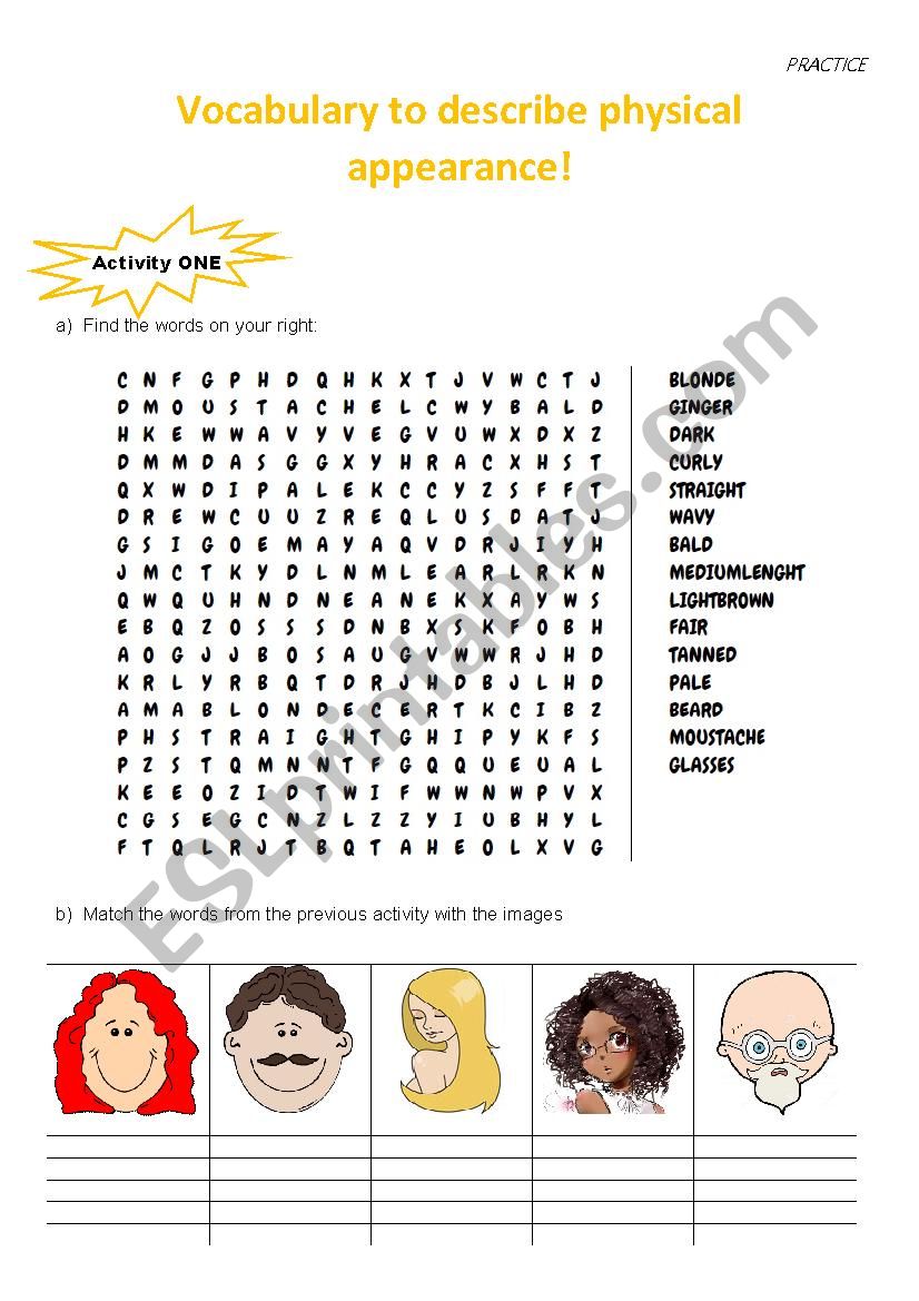 Physical appearance worksheet