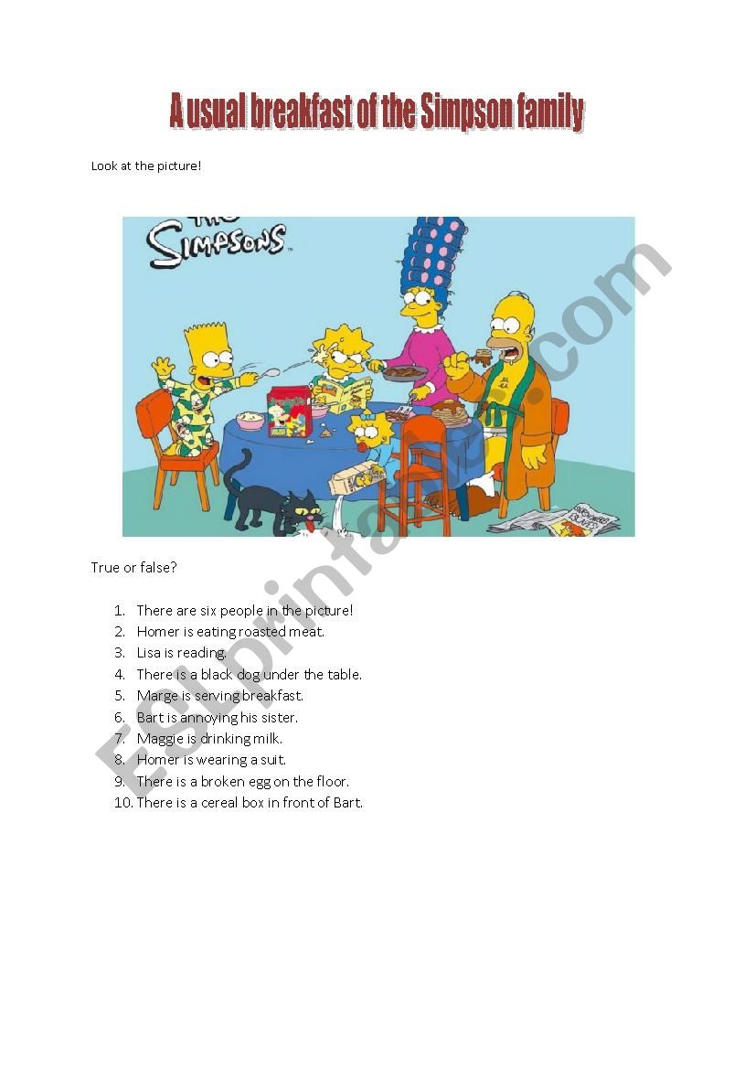 The SimpsonsÂ´ breakfast worksheet