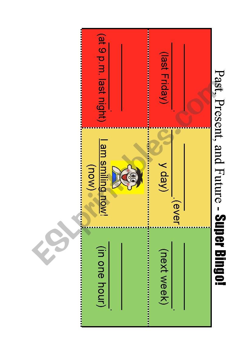 Tense review bingo chart worksheet