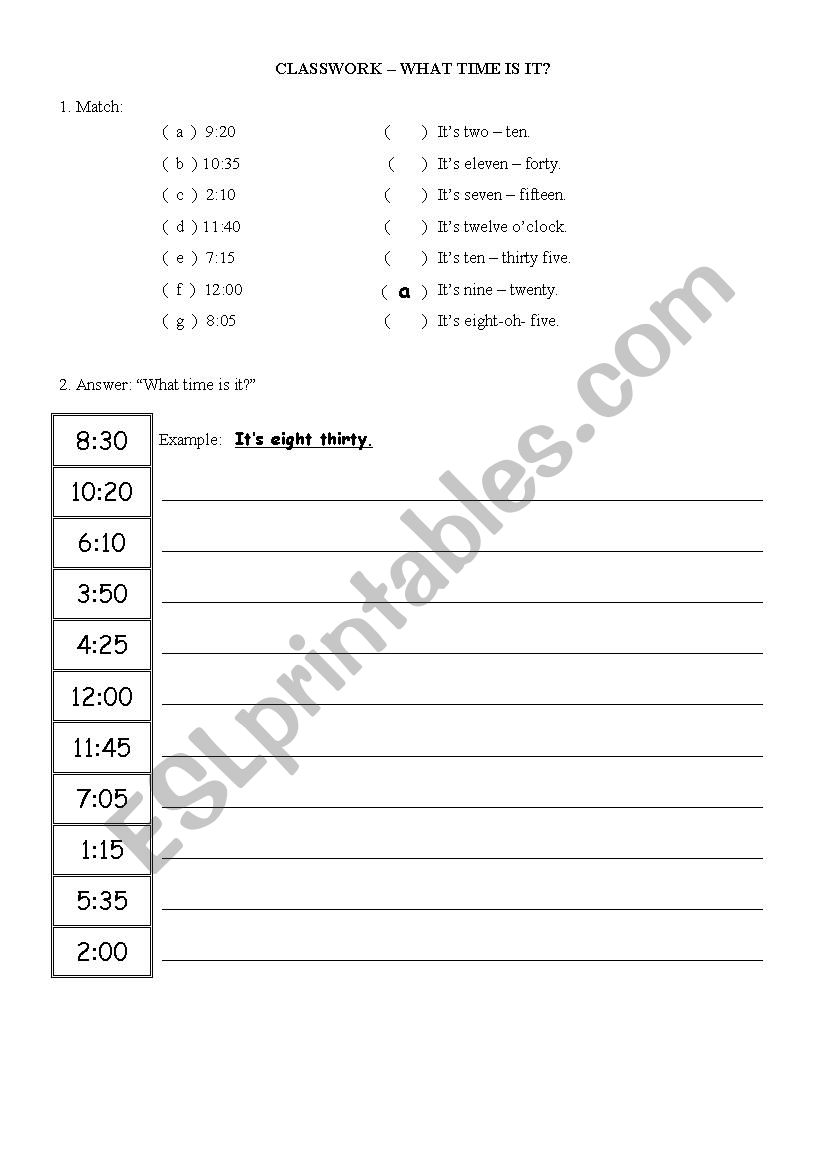 What time is it ? worksheet