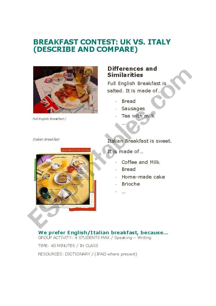 Breakfast Contest worksheet