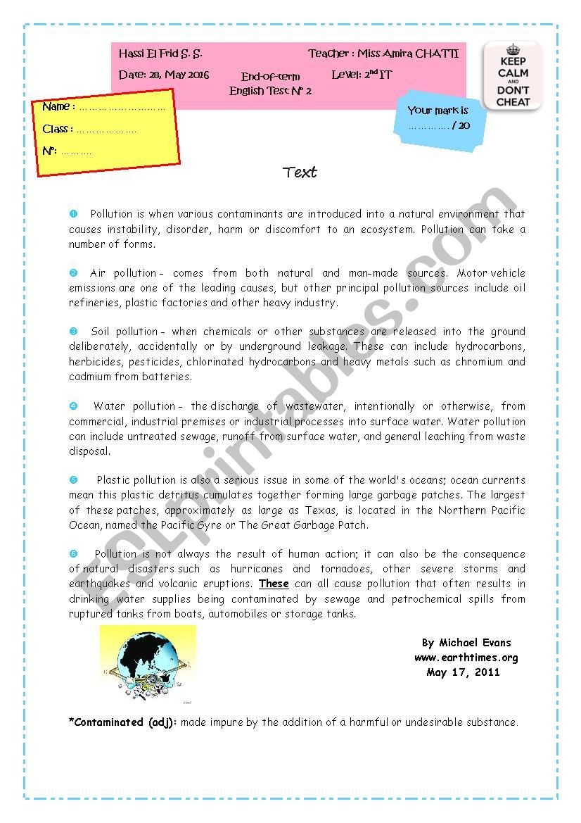 End-of-term English Test N 2 2nd IT 2016