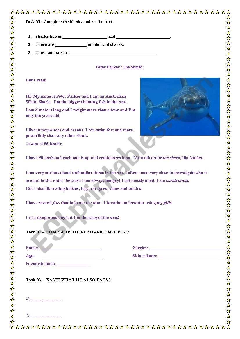 Reading - The Shark worksheet