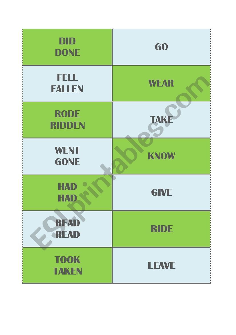 DOMINO - PAST SIMPLE IRREGULAR VERBS 1