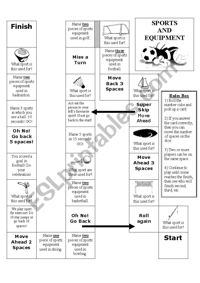 Sports and equipment board game