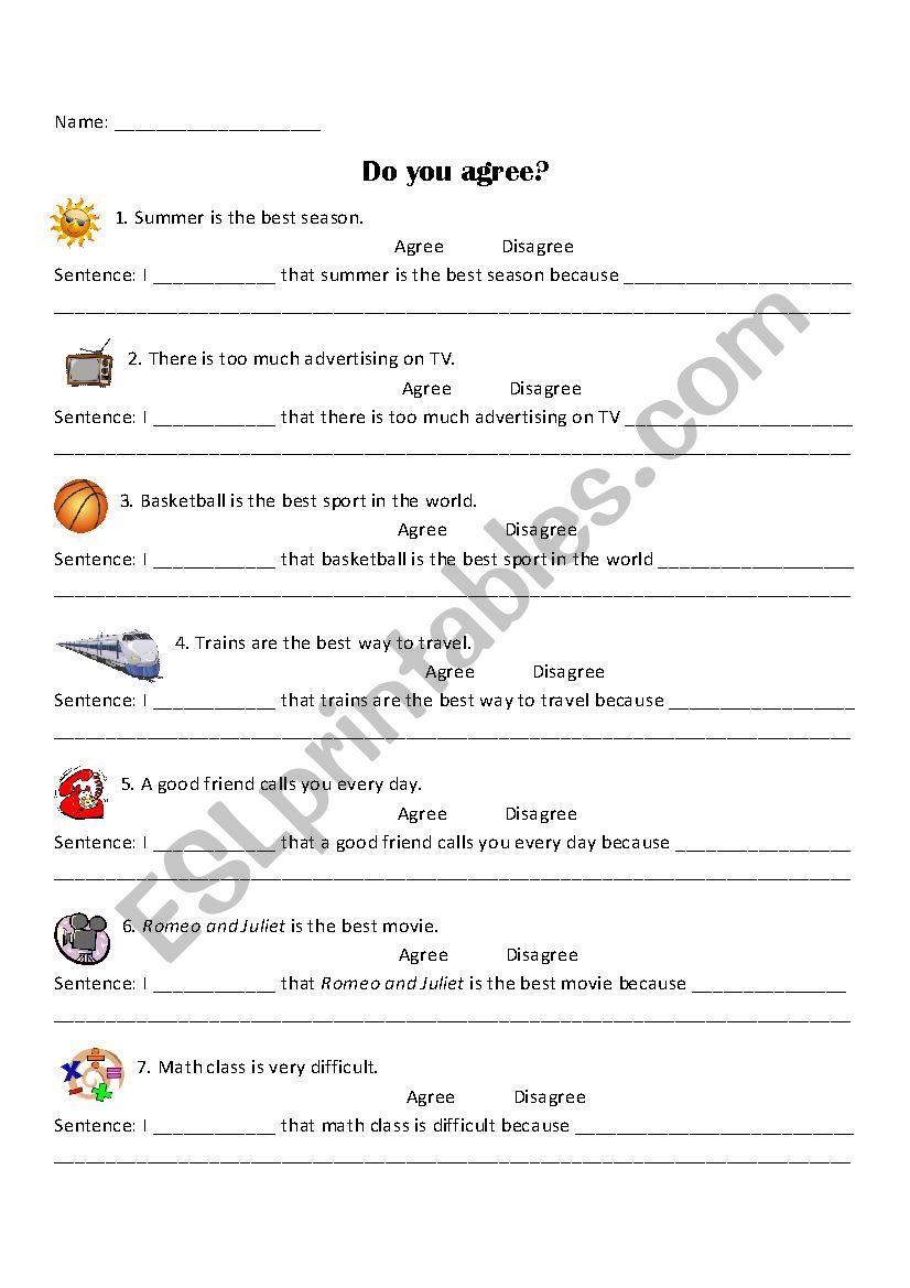 Agree or Disagree Practice worksheet