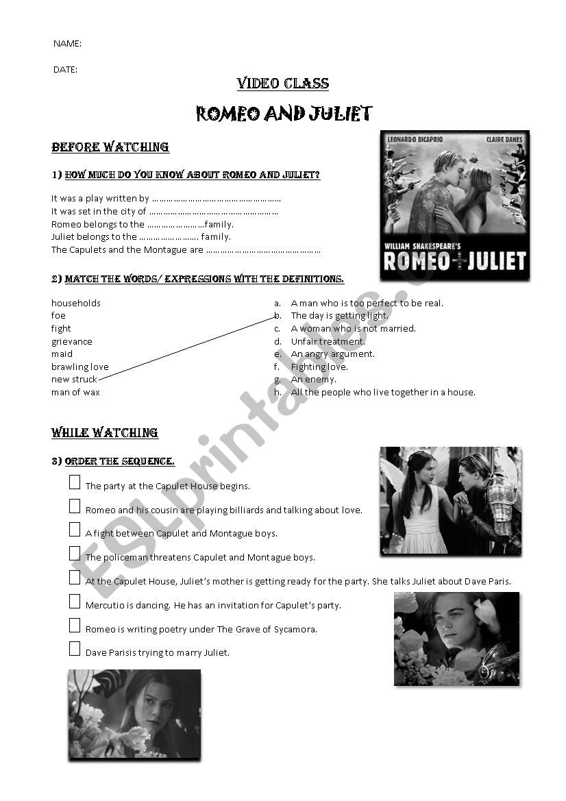 Romeo & Juliet Movie Packet worksheet