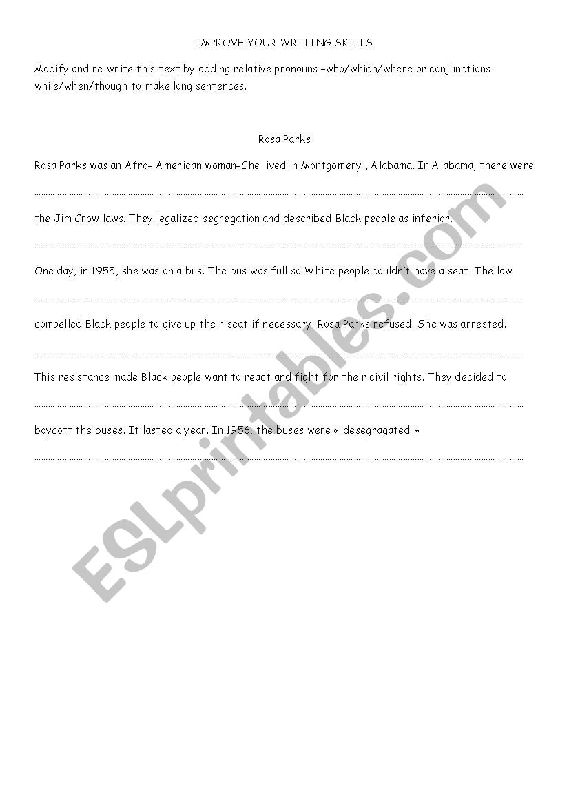 iMPROVE YOUR WRITING SKILLS worksheet