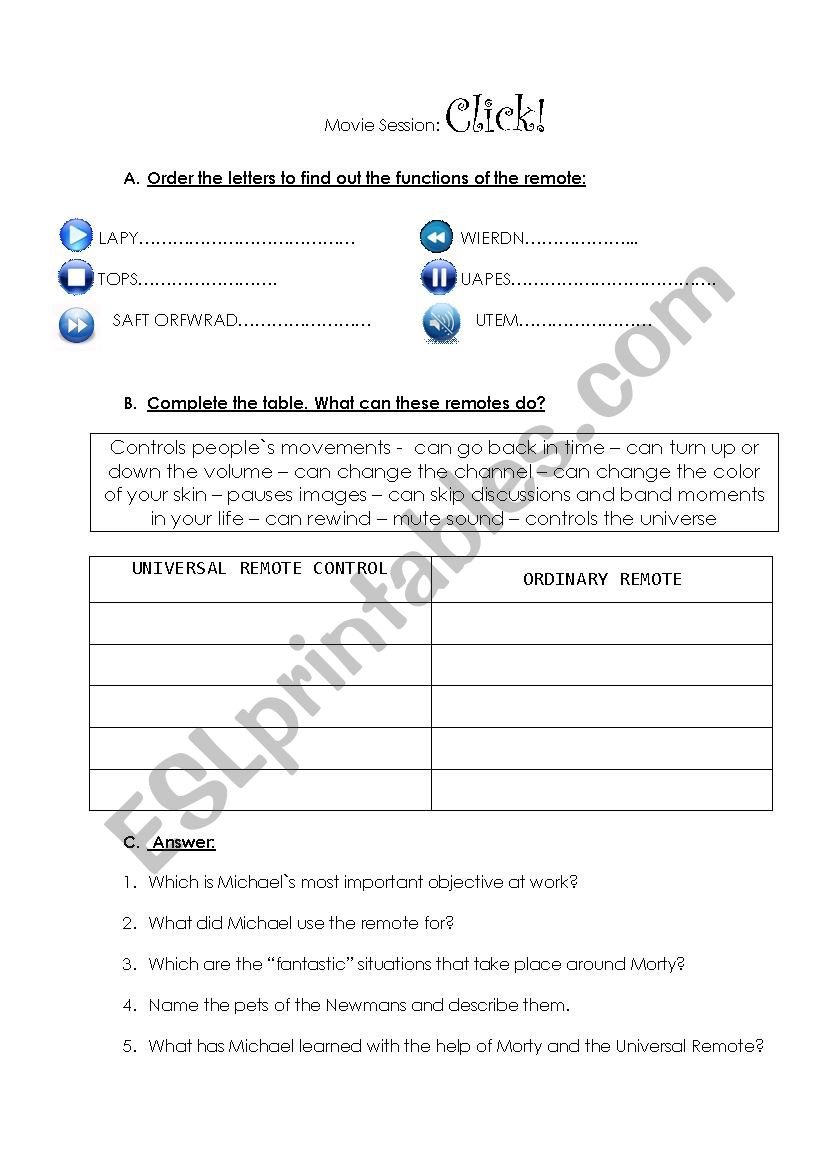 Movie: CLICK worksheet