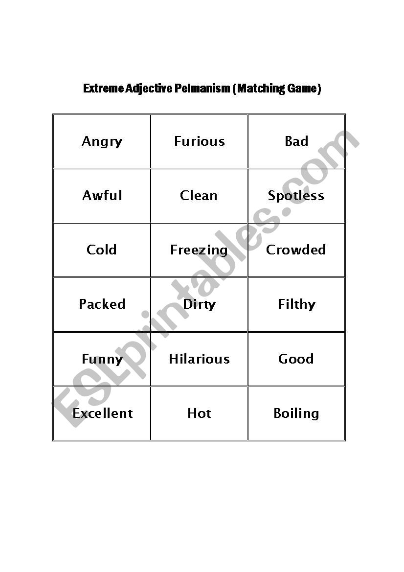 Extreme Adjective Pelmanism (Matching Game)