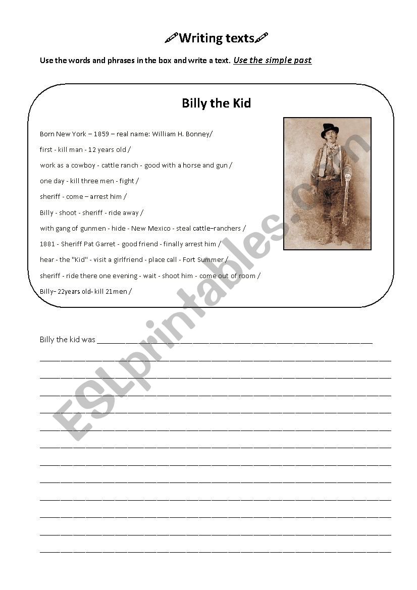Writing texts past simple - Billy the Kid
