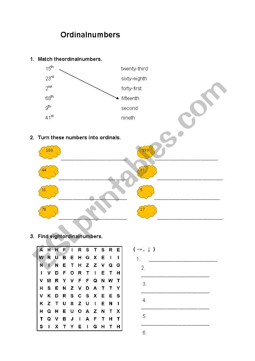 Ordinal numbers 2 worksheet