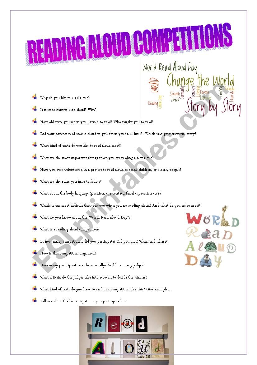 Reading aloud competitions worksheet
