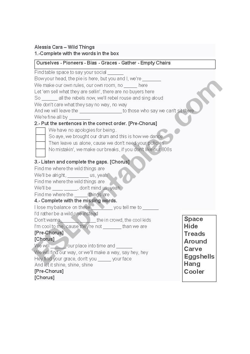 Alessia Cara - Wild Things Song Worksheet