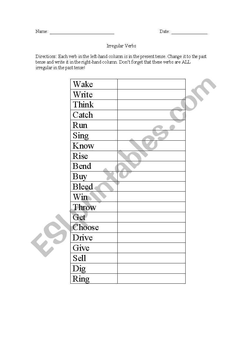 TENSE VERB worksheet