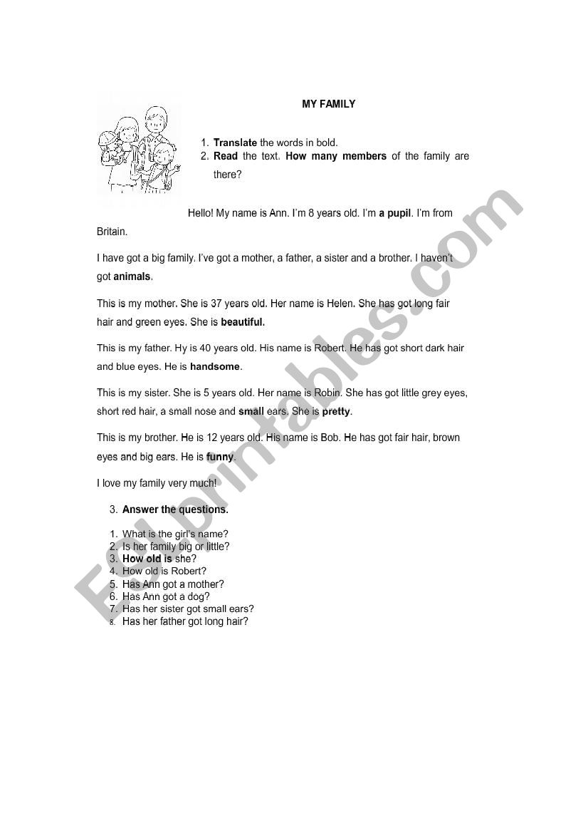 My family  worksheet