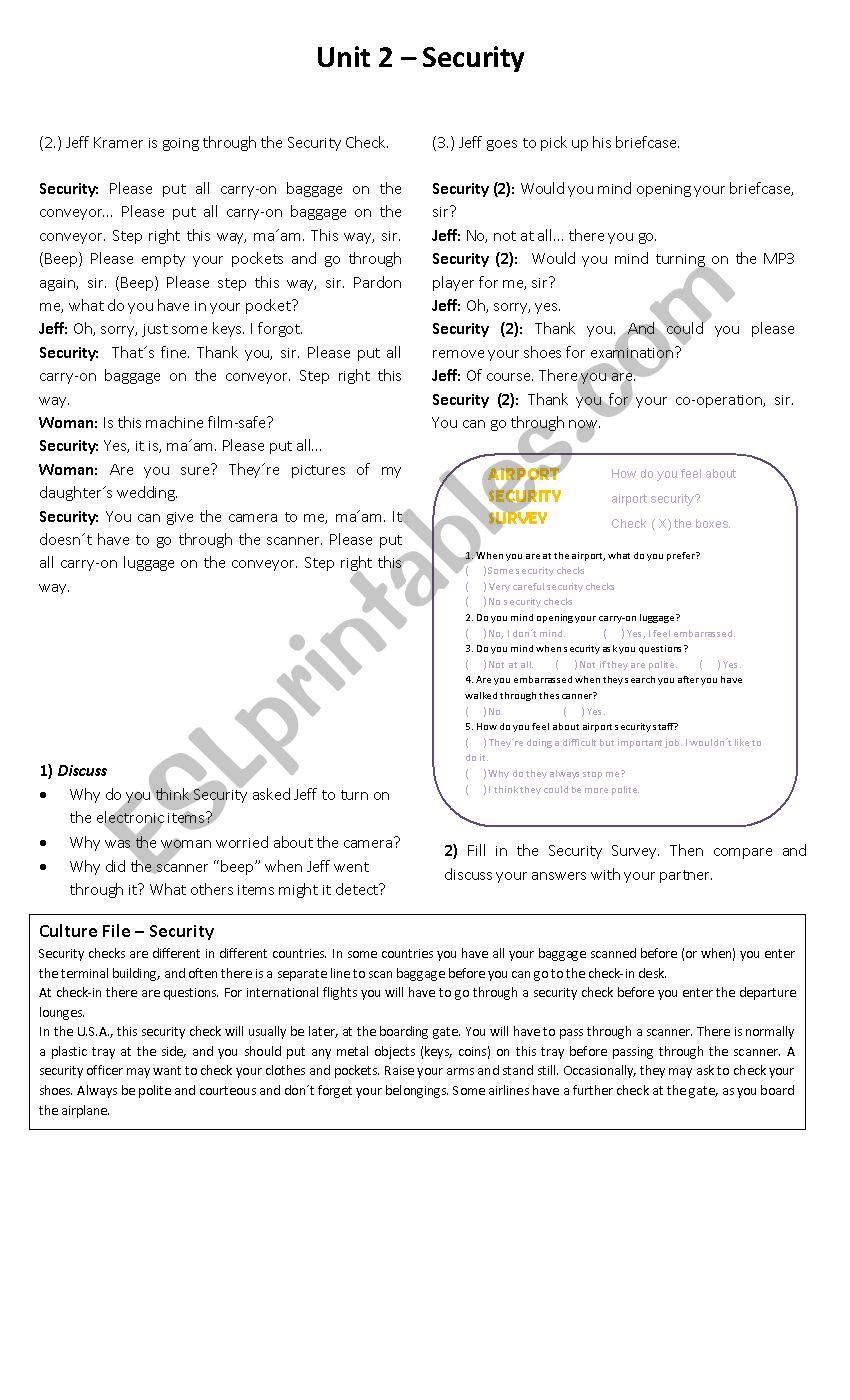 At the airport worksheet