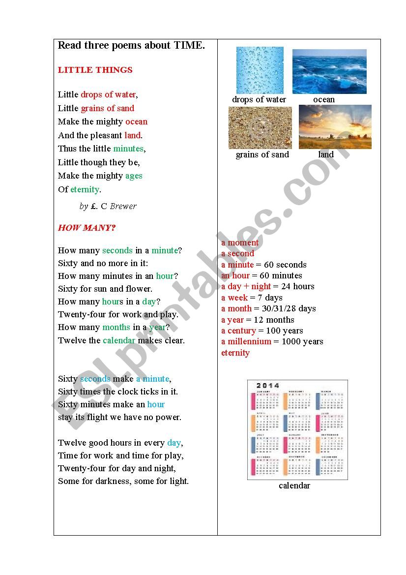 TIME (4 poems) worksheet