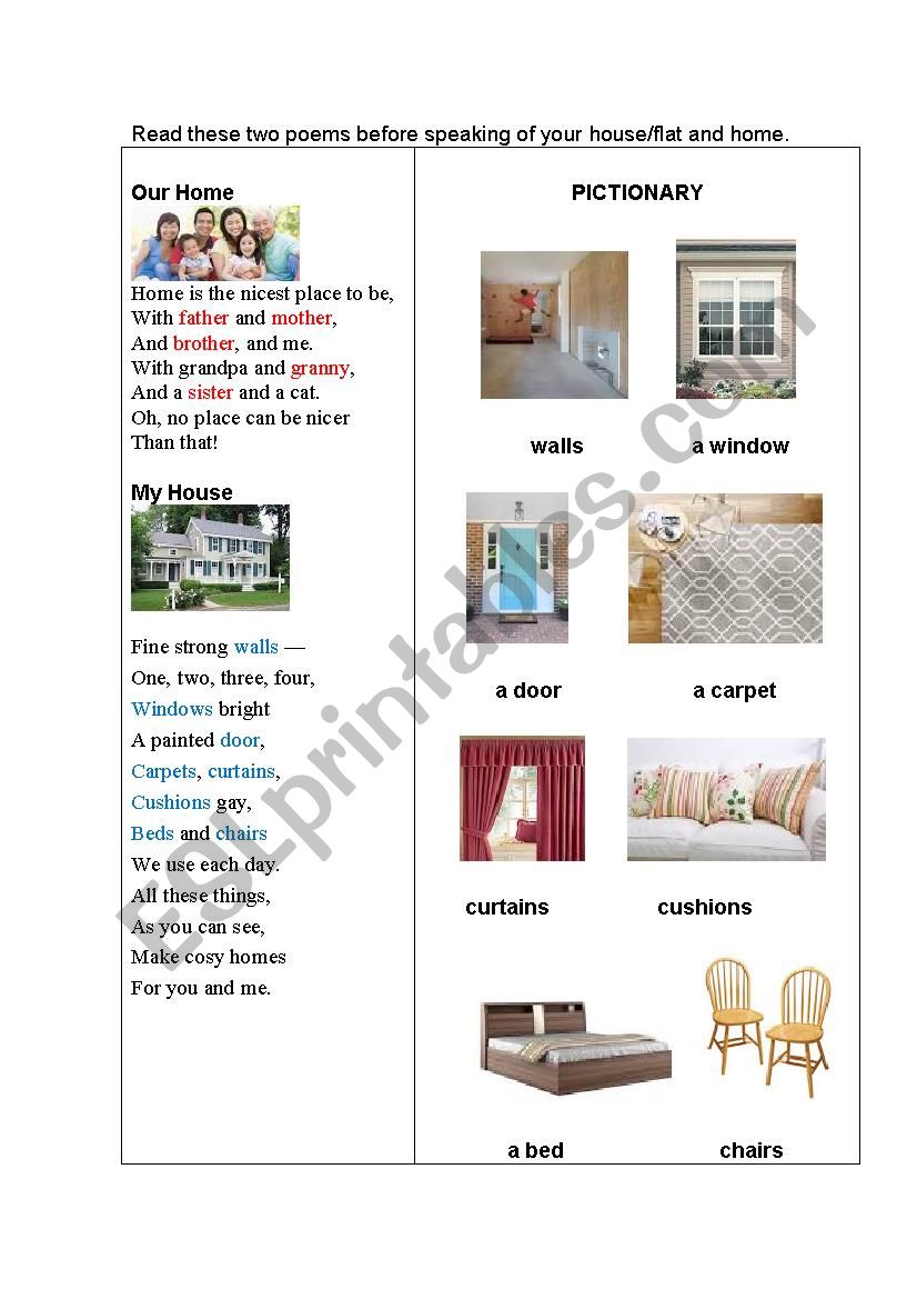 Objects of a House  English poems for kids, Objects, Learning