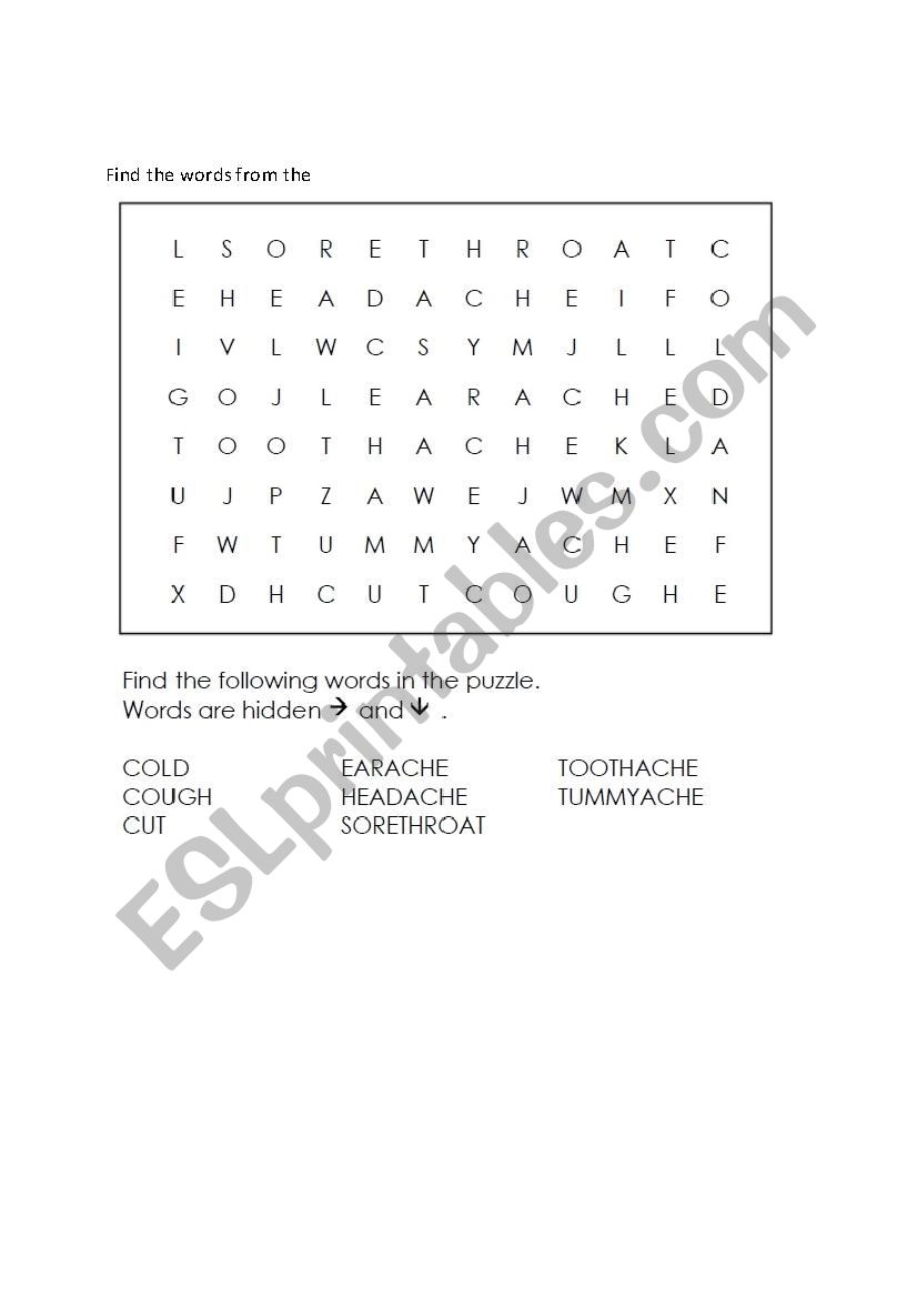 Diseases word search worksheet