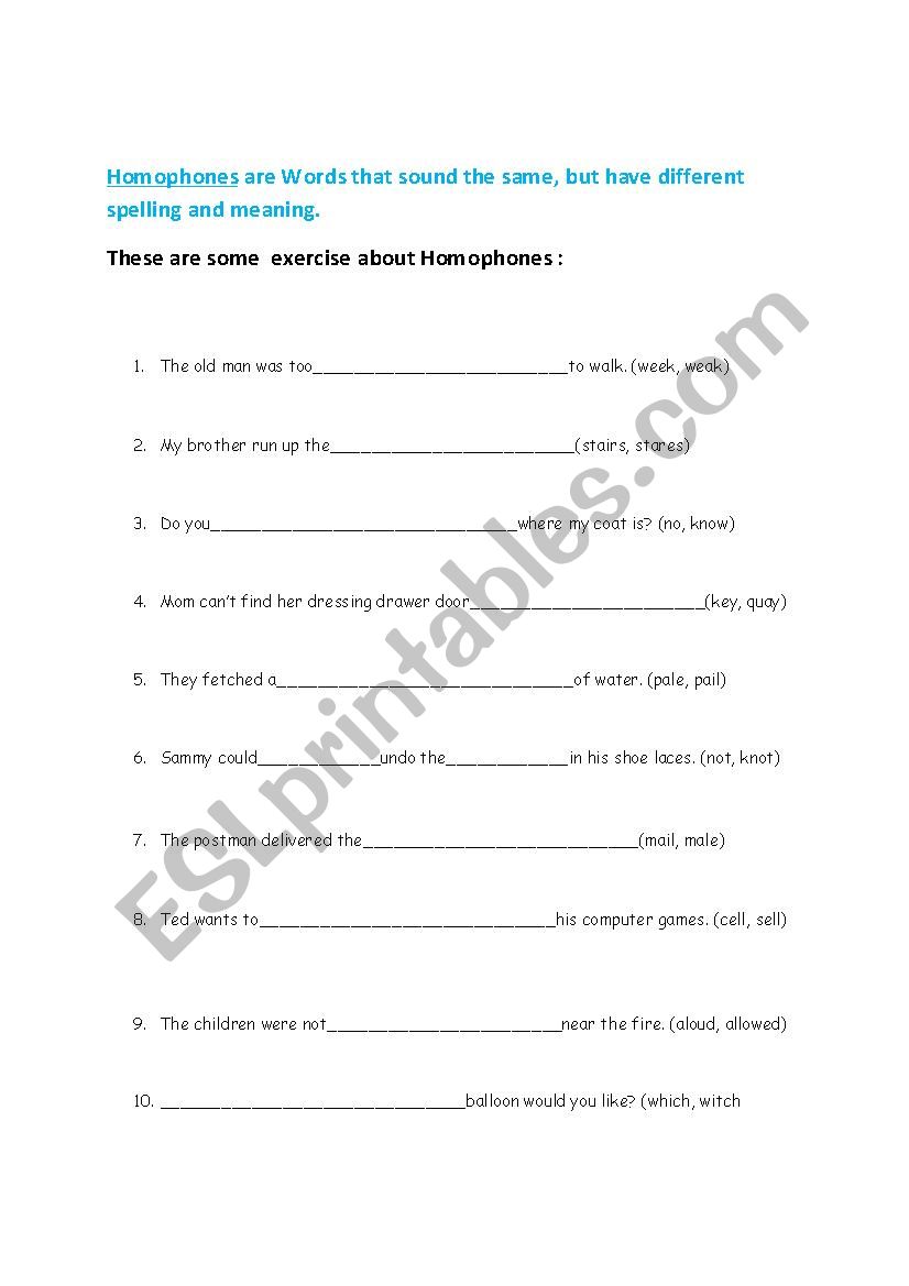 homophones1 worksheet